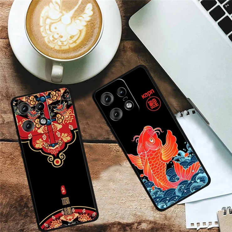 For Motorola Edge 50 Pro 5G Case Pattern Printed Flexible TPU Phone Cover - Floral Cluster / Dragon