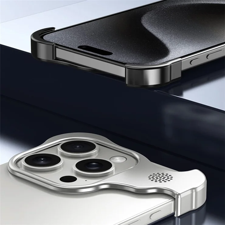 For iPhone 15 Pro Max Metal Case Phone Bumper Cover with Aromatherapy Tablet - Silver Grey