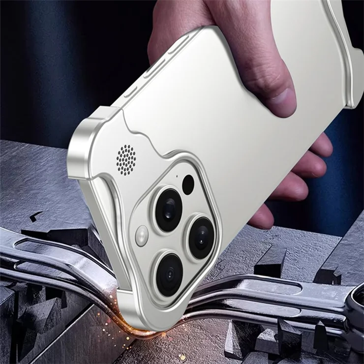 For iPhone 15 Pro Max Metal Case Phone Bumper Cover with Aromatherapy Tablet - Silver Grey