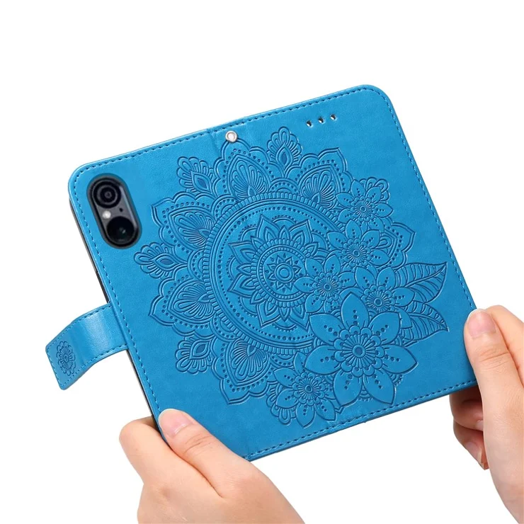 For Sony Xperia 5 VI Case Floral Pattern PU Leather Wallet Stand Phone Cover - Blue