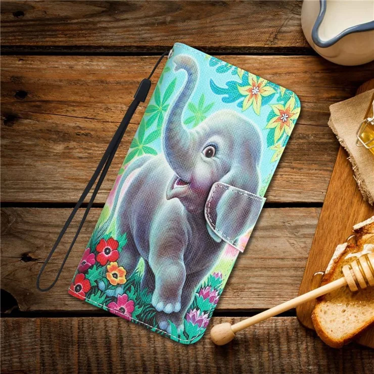 Anti-scratch Stand Phone Case for Xiaomi Redmi 10C 4G, Cross Texture Pattern Printing PU Leather Wallet Cover - Elephant