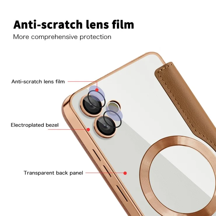 For Samsung Galaxy A05 4G Magnetic Case RFID Blocking Card Holder PU Leather Phone Cover - Brown