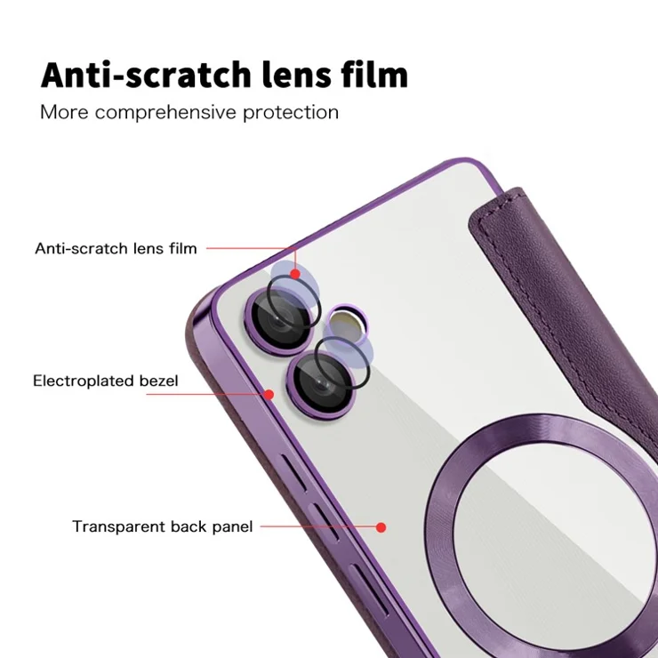 For Samsung Galaxy A05 4G Magnetic Case RFID Blocking Card Holder PU Leather Phone Cover - Purple