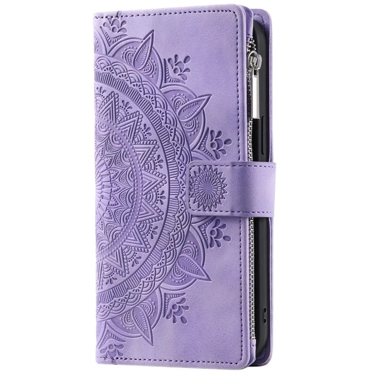 Style 006 For Motorola Edge 50 Fusion 5G Case Mandala Flower PU Leather Zipper Wallet Phone Cover - Purple