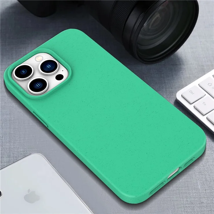 For iPhone 16 Pro Case Wheat Straw TPU Biodegradable Plant Phone Cover - Cyan