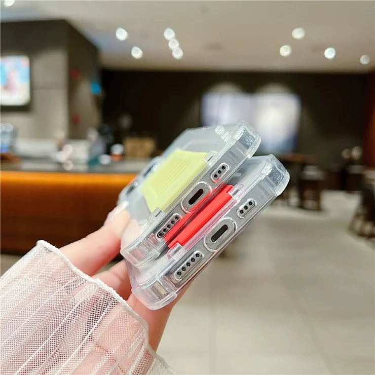 For iPhone 14 Pro Max Clear Case TPU Phone Protective Cover Wrist Strap Grip Loop - Orange