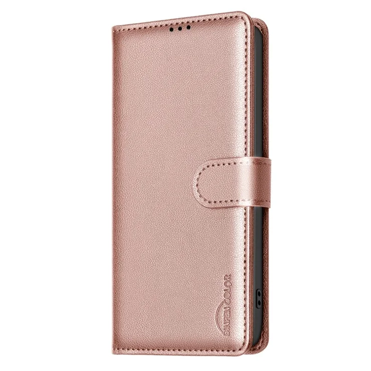 BINFEN COLOR BF32 For Motorola Edge 50 Pro 5G Shockproof Leather Phone Case Litchi Texture RFID Blocking Wallet Cover - Rose Gold