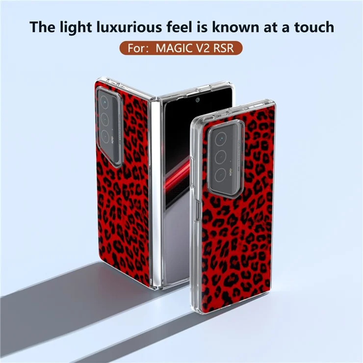 For Honor Magic V2 RSR Porsche Design Case Leather Phone Cover Leopard Texture - Red