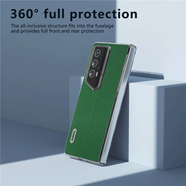 ABEEL For Honor Magic V2 RSR Porsche Design Case Genuine Cow Leather+PC Phone Cover Matte Frame - Green