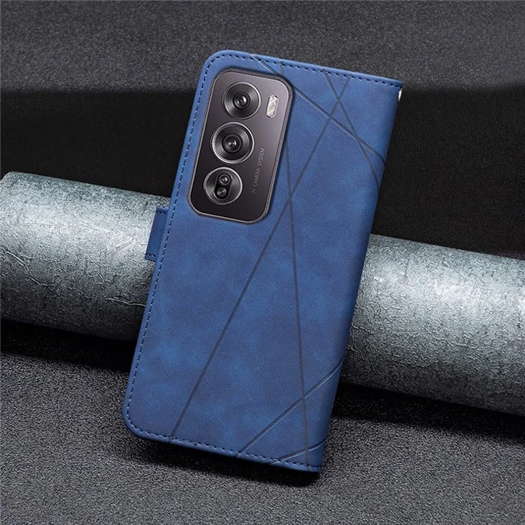 BINFEN COLOR For Oppo Reno12 Pro 5G (Global) Phone Cases Wallet Stand Geometry Imprinted Leather Cover - Blue