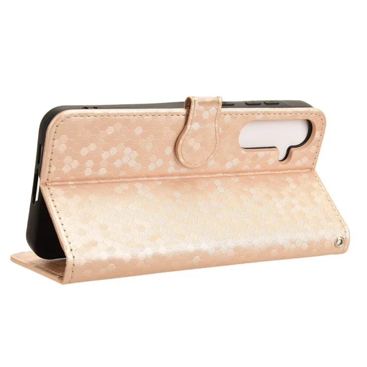 For Samsung Galaxy F55 5G / M55 5G / C55 5G Case Dot Pattern PU Leather Folio Flip Wallet Phone Cover - Rose Gold