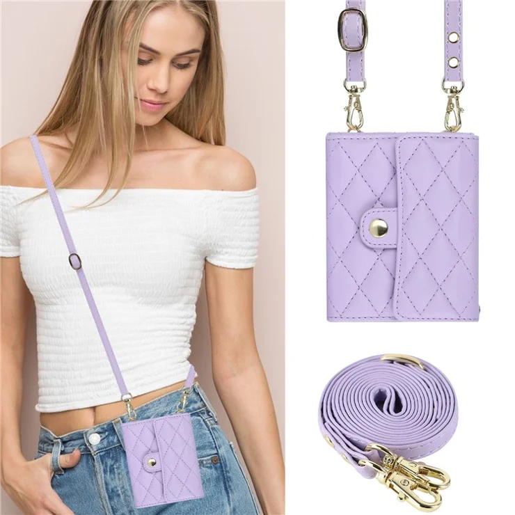 ZD 03 for Samsung Galaxy Z Flip6 5G Case Bag Design PU Leather Crossbody Phone Cover RFID Blocking - Purple