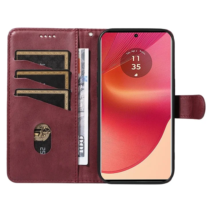 For Motorola Edge 50 Fusion 5G Leather Case Wallet Phone Cover with Strap - Wine Red