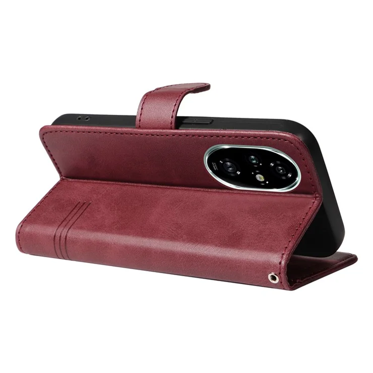 For Honor 200 Pro 5G Cell Phone Case Wallet PU Leather Cell Phone Cover with Magnetic Closure - Wine Red