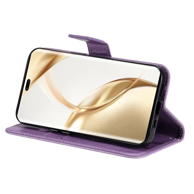 For Honor 200 Pro 5G Phone Case with Stand Cat Tree Pattern Leather Wallet Mobile Cover - Light Purple