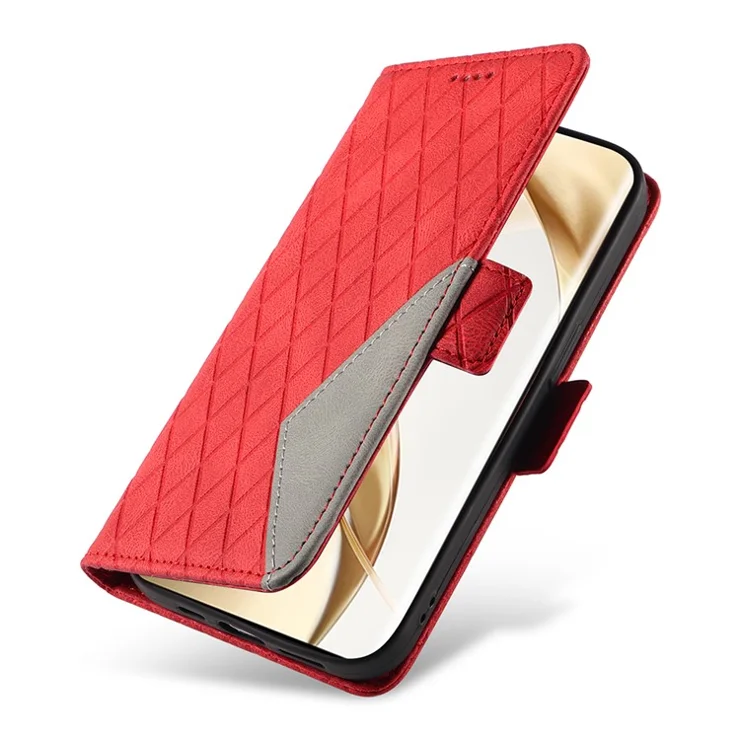 For Honor 200 Pro 5G Case Rhombus Imprint Leather Flip Wallet Phone Cover - Red