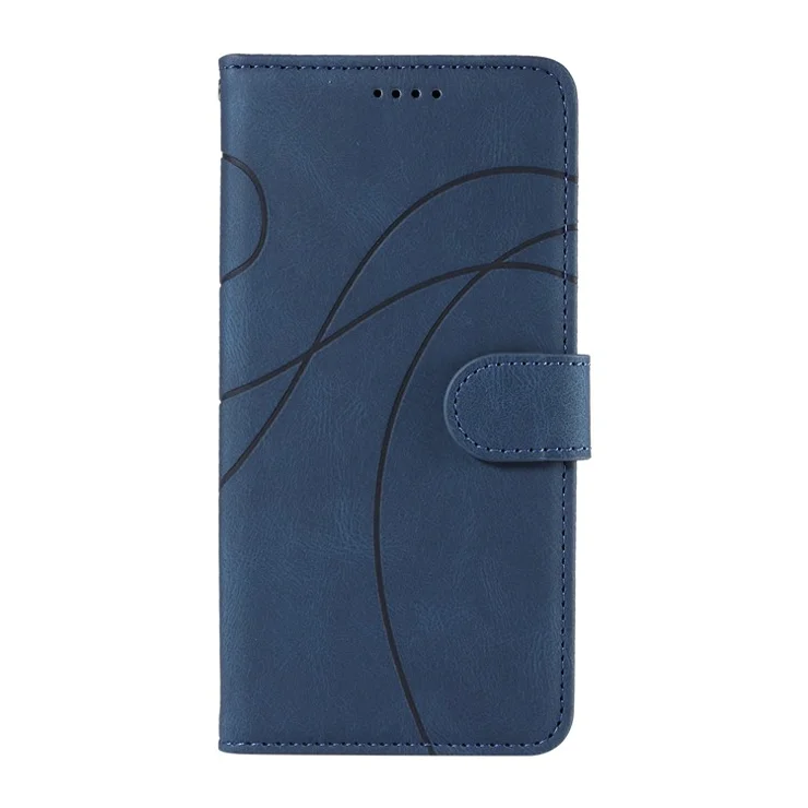 For Xiaomi Redmi 13 5G / 13 4G Case Leather Folio Flip Phone Cover Curved Line Imprinted - Blue
