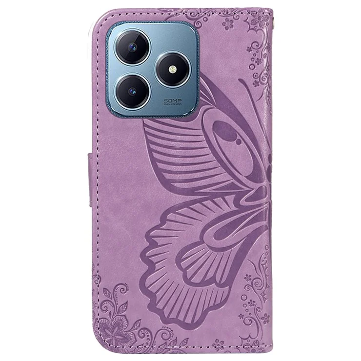 For Realme Note 60x 4G / C63 4G / C61 4G Case Butterfly PU Leather Phone Cover Stand Card Holder - Light Purple