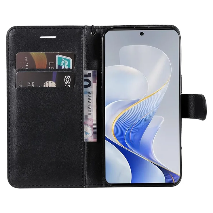 For vivo S19 5G / V40 5G Case Solid Color Leather Mobile Cover Wallet Stand with Strap - Black