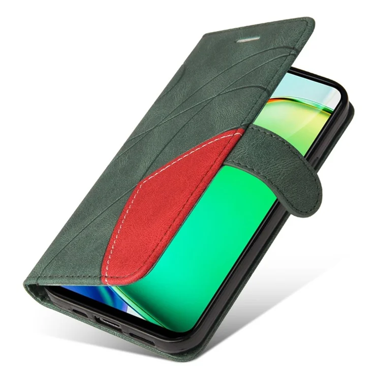 For vivo Y28 4G Leather Case Wallet Stand Color Splicing Phone Cover - Green