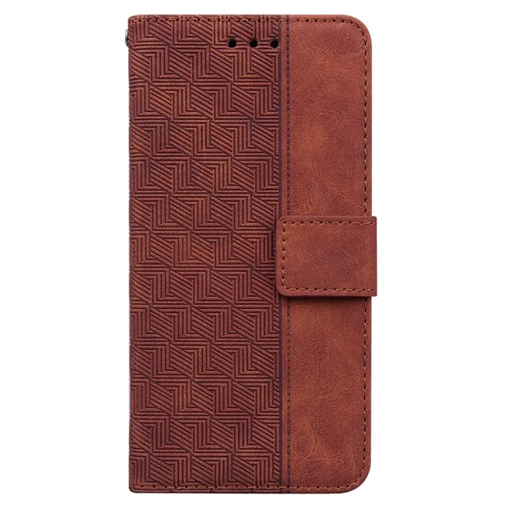 For Honor 200 Pro 5G Leather Case Geometry Imprint Wallet Phone Cover - Brown