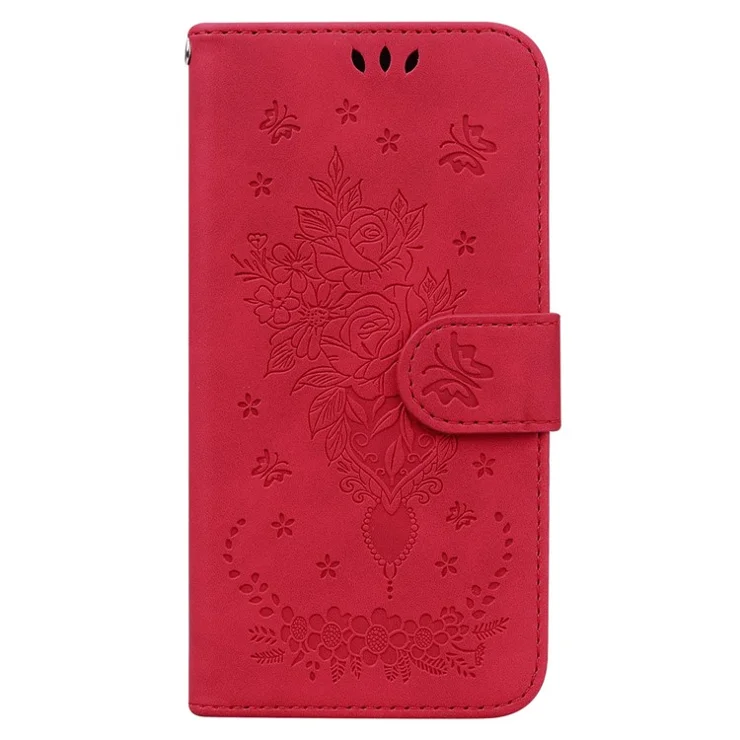 For Honor 200 Lite Wallet Case Butterfly Rose Imprint Leather Stand Phone Cover - Red