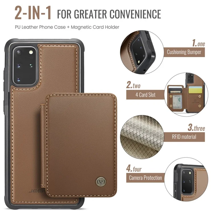 JEEHOOD J05 For Samsung Galaxy S20 Plus 5G / 4G Case Leather Mobile Cover with Detachable Magnetic Card Bag - Brown