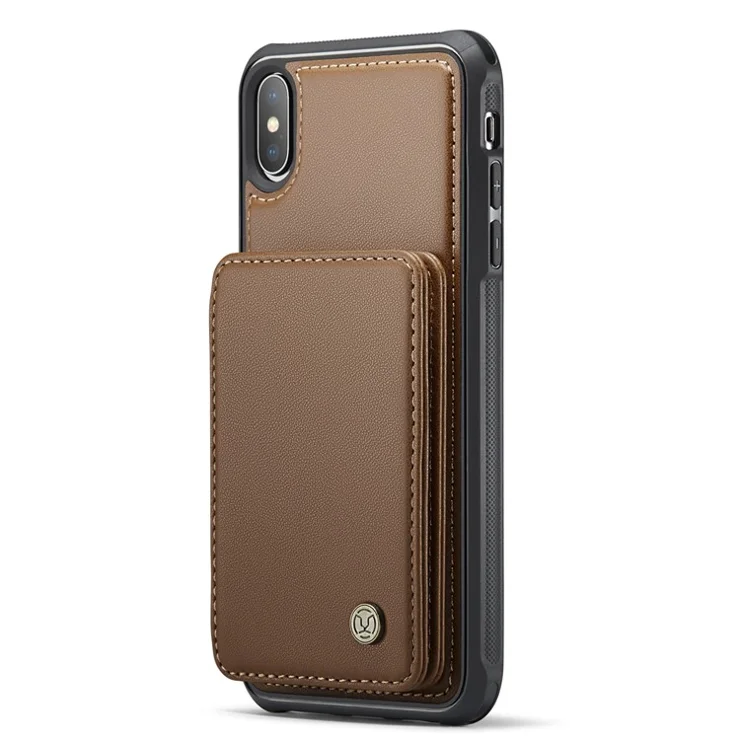 JEEHOOD J05 For iPhone XS Max Case Leather Mobile Cover with Detachable Magnetic Card Bag - Brown