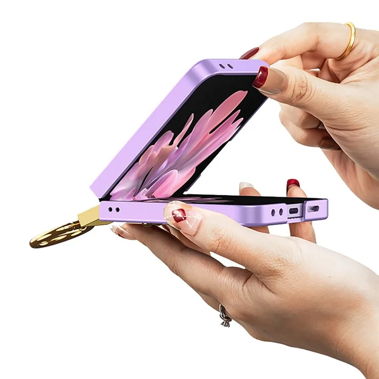 GKK For Samsung Galaxy Z Flip6 5G PC Phone Case with Ring Holder+Tempered Glass Front Screen Film - Purple