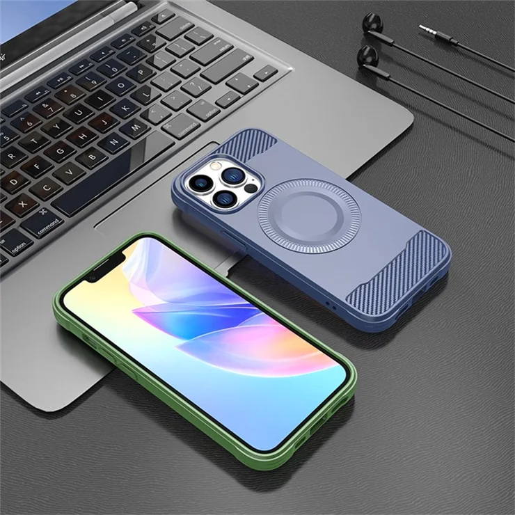 For iPhone 13 Pro Max Case Compatible with MagSafe TPU Phone Cover Carbon Fiber Texture - Black