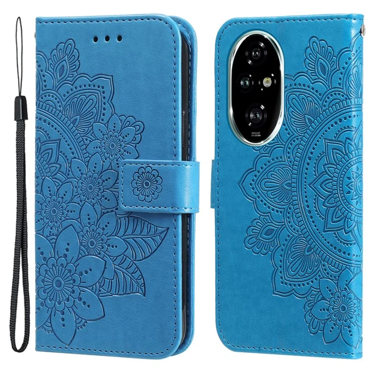 For Honor 200 Pro 5G Case Floral Pattern PU Leather Wallet Stand Phone Cover - Blue