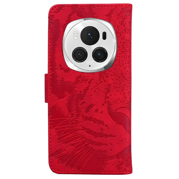 For Honor Magic6 Pro 5G Case Tiger Imprint PU Leather Flip Phone Cover - Red