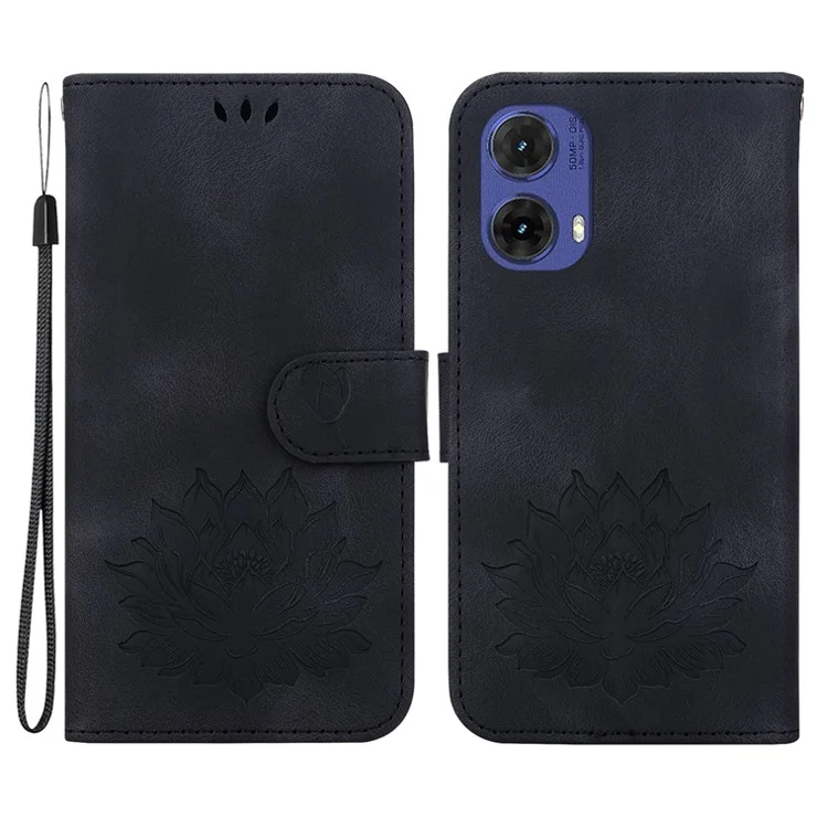 For Motorola Moto G85 5G / S50 Neo 5G Wallet Case Lotus Imprint Leather Phone Cover - Black
