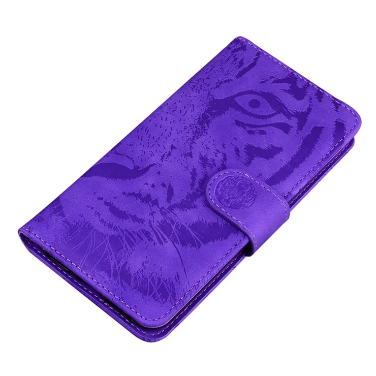 For Motorola Moto G85 5G / S50 Neo 5G Mobile Phone Stand Case Imprinted Tiger PU Leather Wallet Phone Cover - Purple
