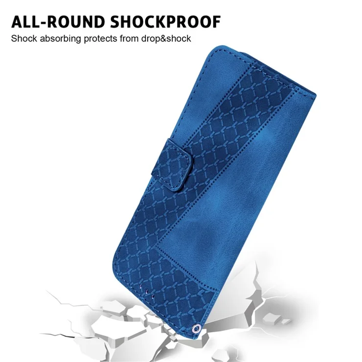 For Motorola Moto G85 5G / S50 Neo 5G Phone Stand Case PU Leather Wallet Phone Cover with Imprinted 7-Shape Pattern - Dark Blue