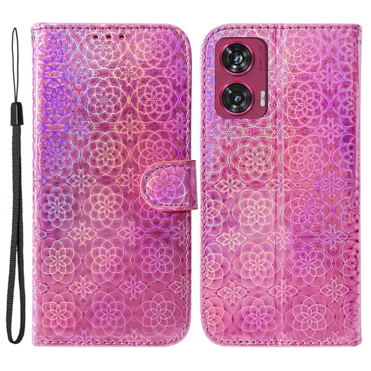 For Motorola Edge 50 Fusion 5G Phone Case Dazzling Flower PU Leather Phone Cover - Pink