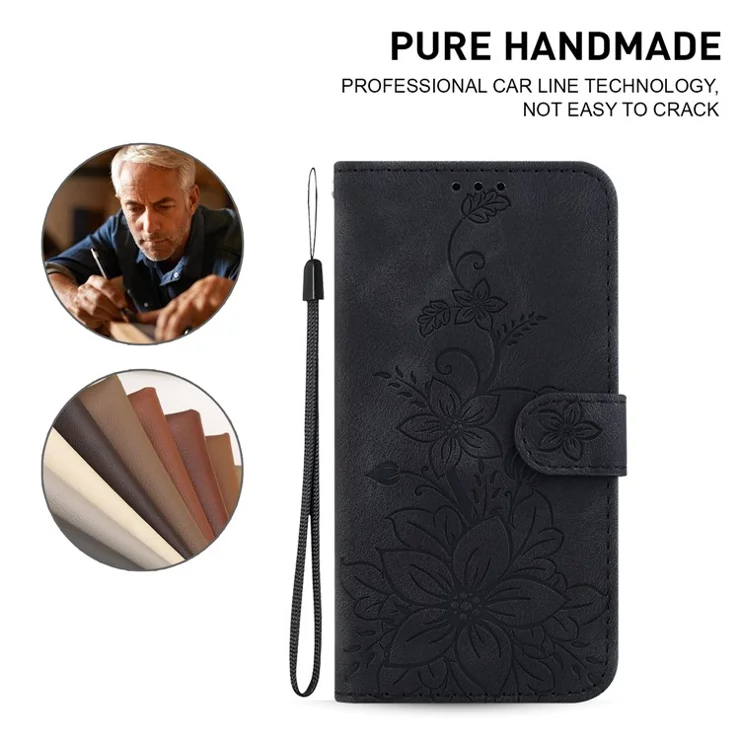 For Motorola Edge 50 Fusion 5G Case PU Leather Wallet Phone Cover Flower Imprinted - Black