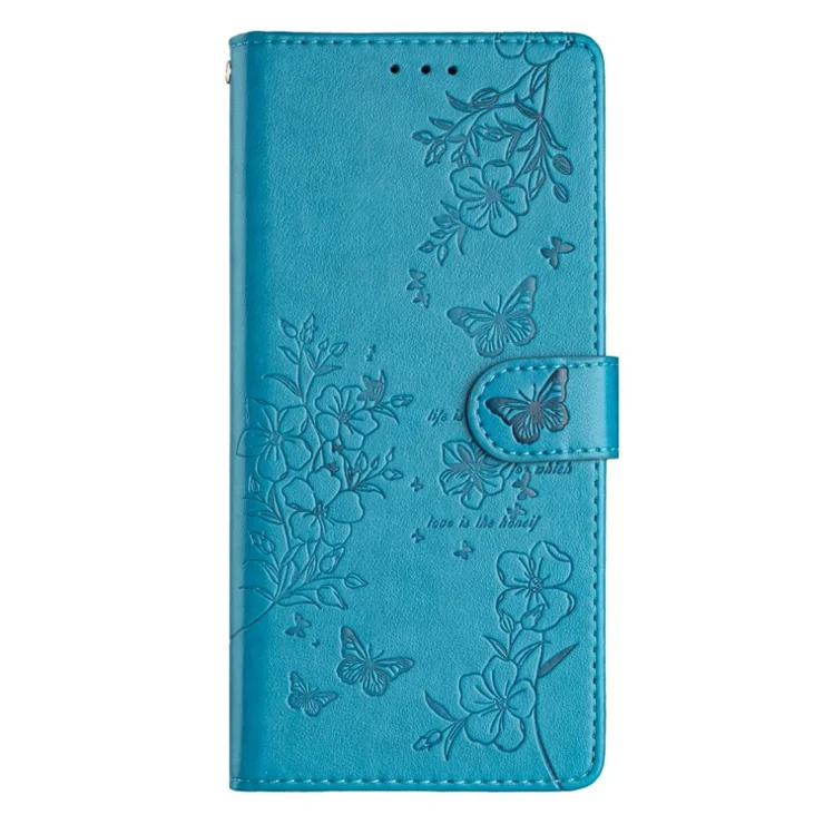 For iPhone 16 Wallet Case Butterfly floral Imprint Leather Stand Phone Cover - Blue