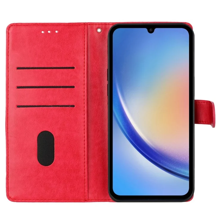 For Samsung Galaxy A25 5G (Global) (161.0 x 76.5 x 8.3mm) Wallet Case Imprint Leather Phone Cover - Red