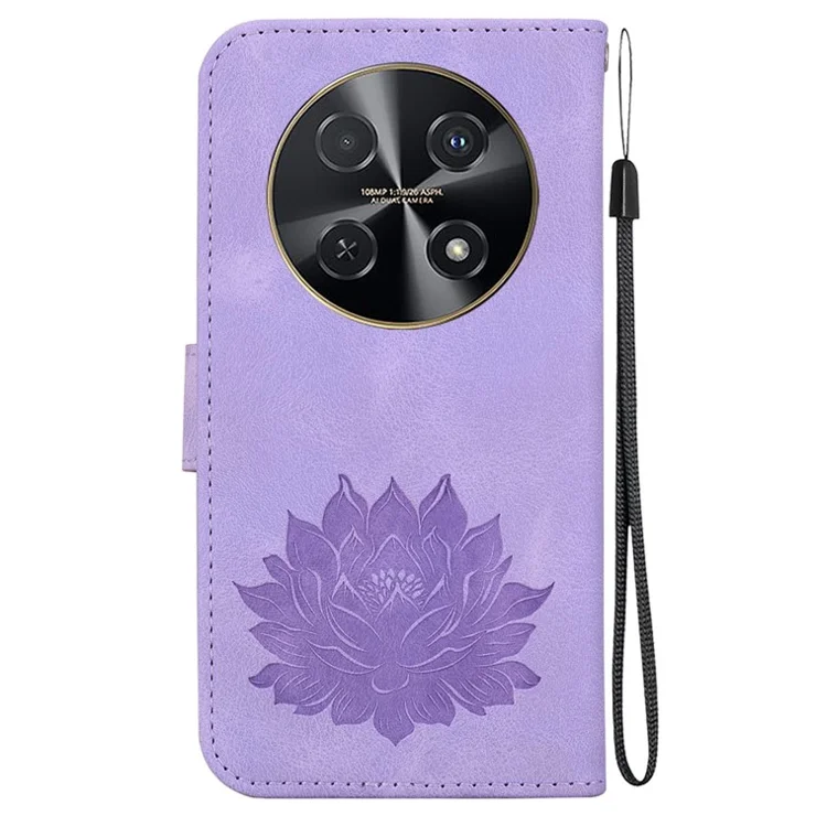For Huawei nova 12i 4G Wallet Phone Case Lotus Imprint Leather Stand Cover - Purple
