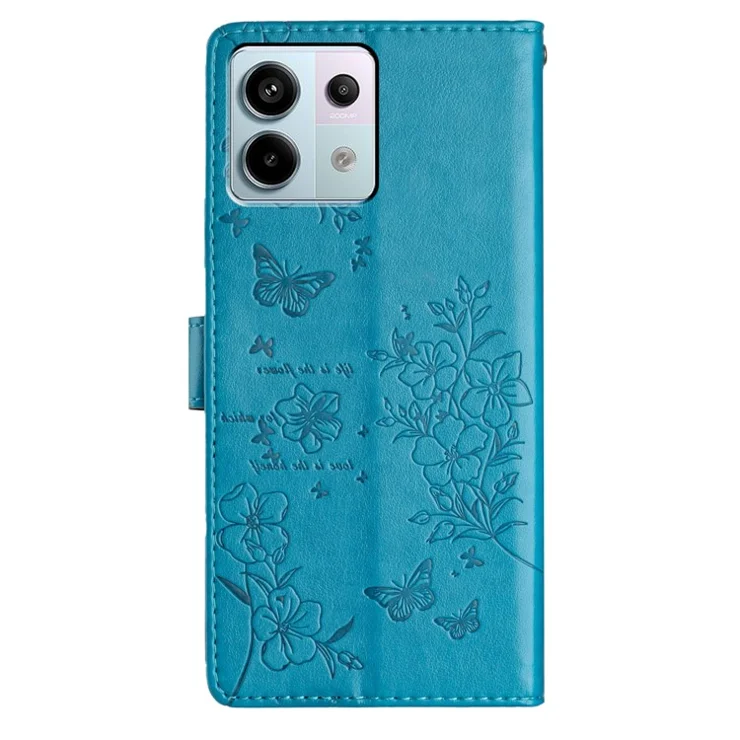 For Xiaomi Redmi Note 13 Pro 5G / Poco X6 5G Case Butterfly Floral Imprint Leather Wallet Phone Cover - Blue