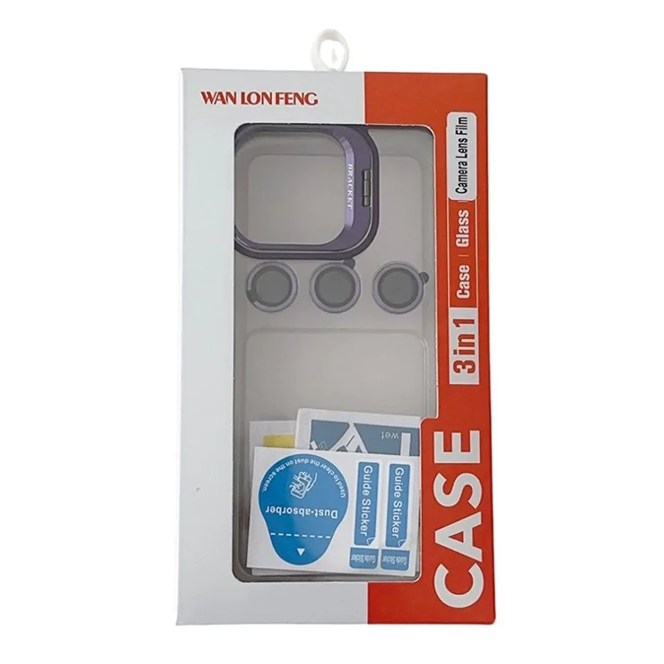 WANLONFENG NKS Series For iPhone 14 Pro Acrylic Phone Case Kickstand Cover with Screen Film and Lens Film - Sapphire