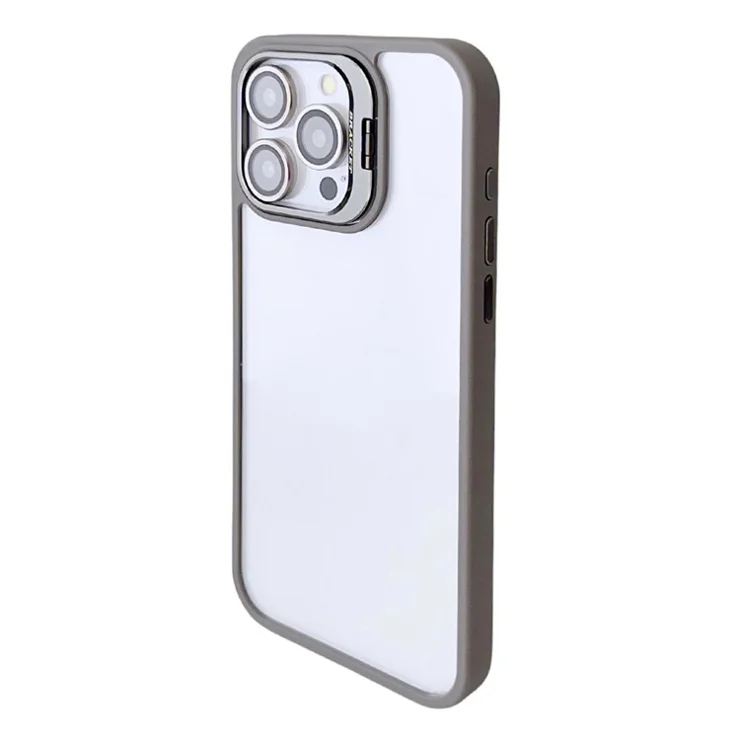 WANLONFENG NKS Series For iPhone 14 Pro Max Acrylic Phone Case Kickstand Cover with Screen Film and Lens Film - Grey