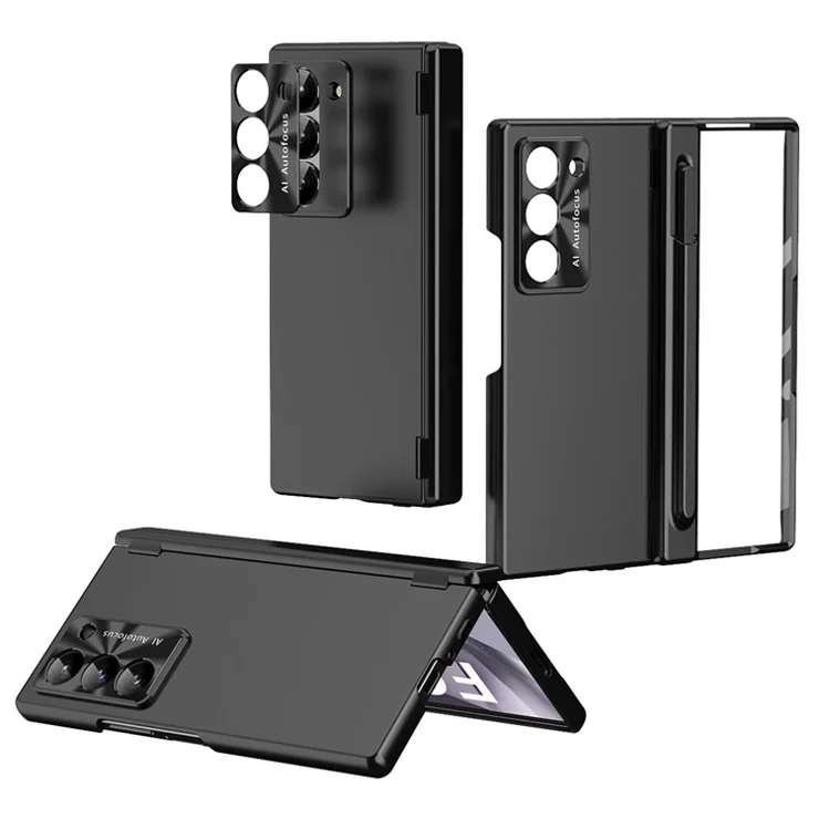 For Samsung Galaxy Z Fold6 5G Dual Hinge Phone Case Electroplating PC Phone Cover with Stylus Pen - Black