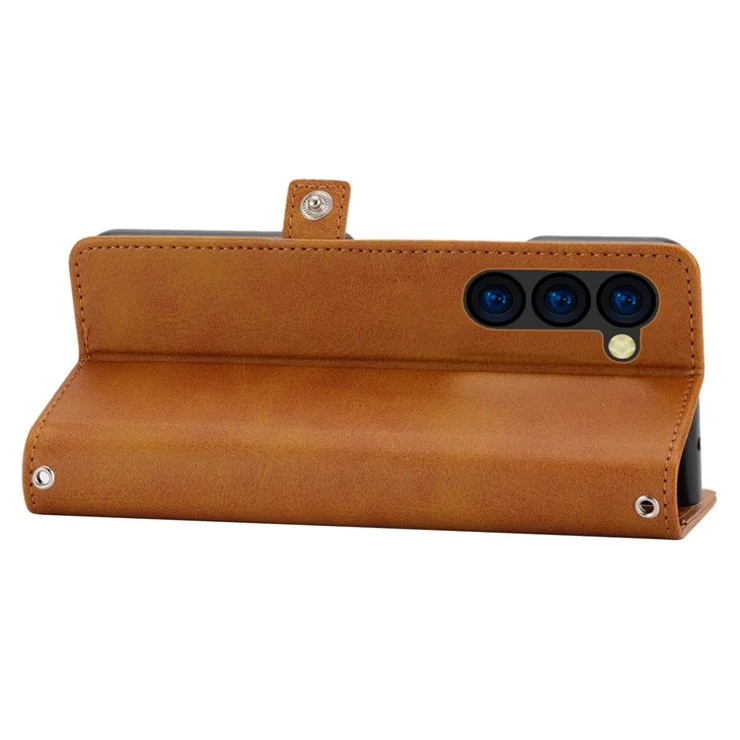 For Samsung Galaxy Z Fold6 5G Wallet Case Calf Texture PU Leather Phone Cover with Shoulder Strap - Yellow