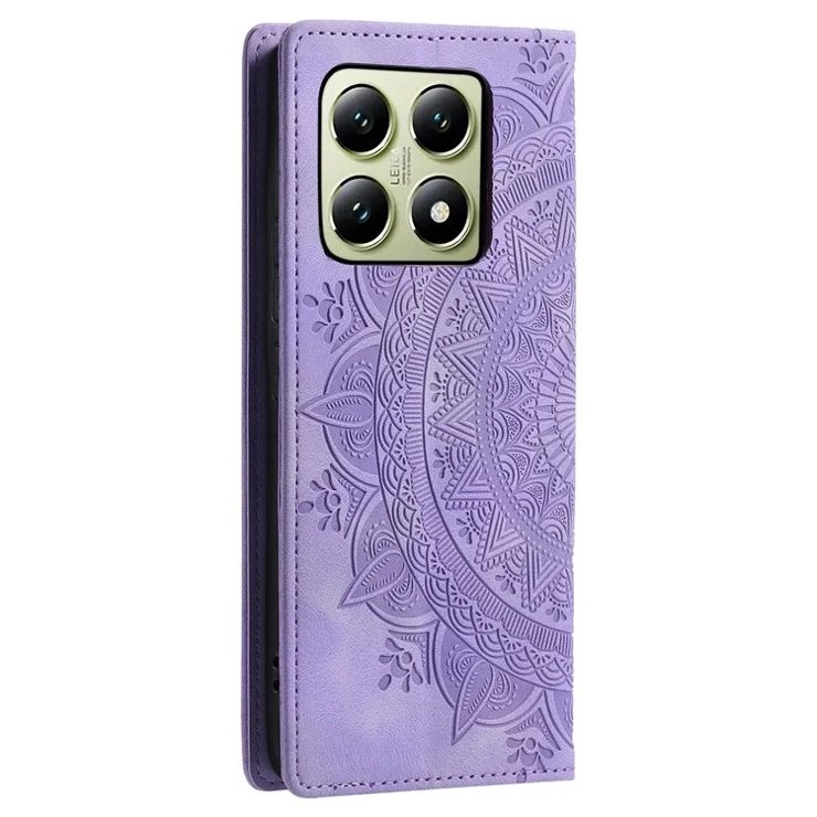 Style-010 For Xiaomi 14T Phone Case Imprinted Leather Cover Magnetic Auto Closing - Purple