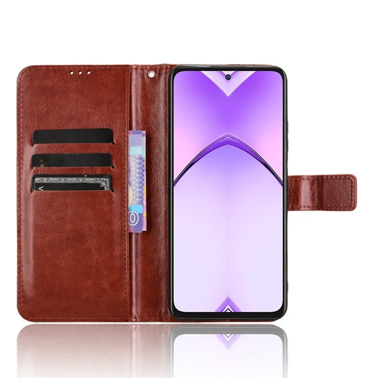 For Oppo A80 5G / A3 Pro (Global) 5G / K12x 5G (India) / A3x 5G (China) Leather Phone Case Wallet Crazy Horse Texture - Brown