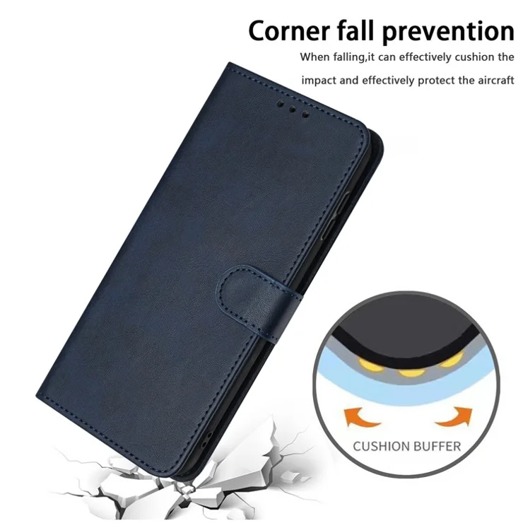 For Oppo Reno12 Pro 5G (Global) Case Wallet PU Leather+TPU Phone Cover Calf Texture - Sapphire