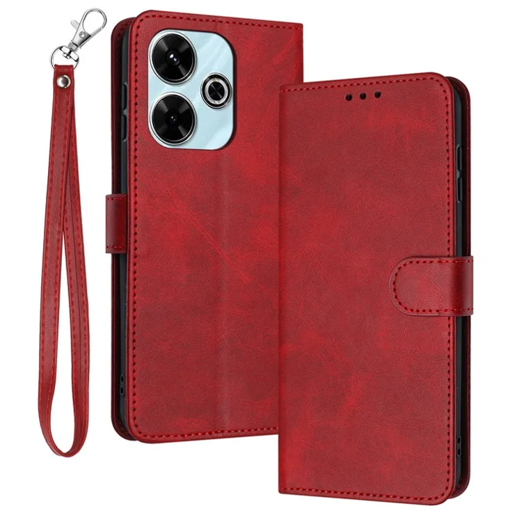 For Xiaomi Redmi 13 5G / 13 4G / Note 13R 5G / Poco M6 4G Case Folio Flip PU Leather Phone Cover Calf Texture - Red