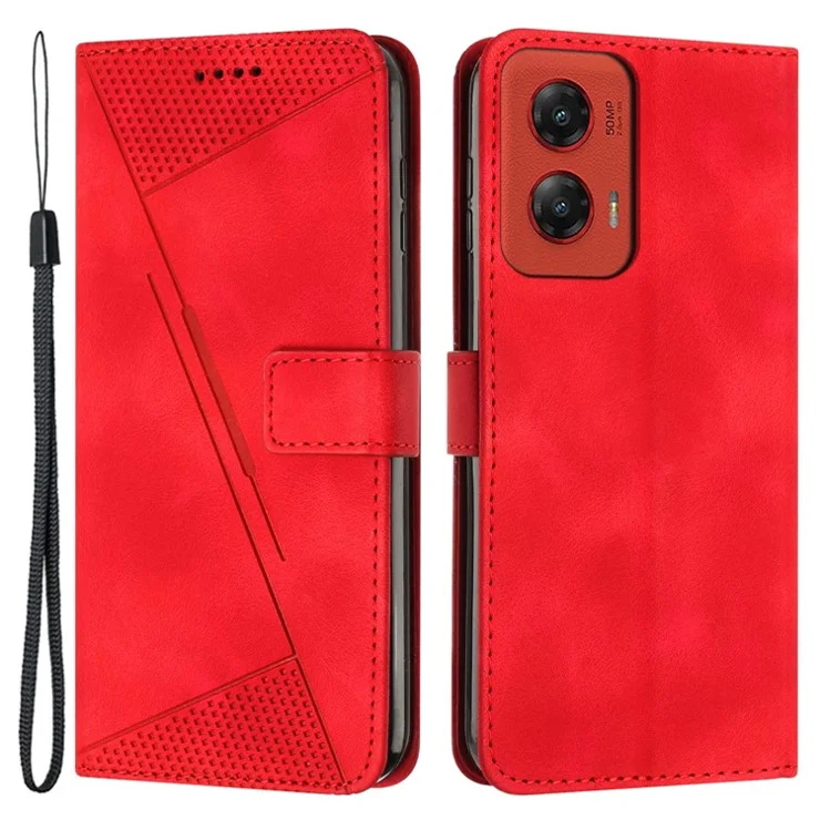 For Motorola Moto G Stylus 5G (2024) Wallet Case PU Leather Phone Cover Triangle Imprinted - Red